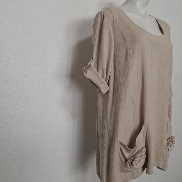 Soft Surroundings Beige Flower Pockets Lagenlook Linen Blend Baggy Tunic Top M - Picture 11 of 16